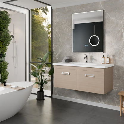 Orleans 38 in. Light Oak Wall Mount Single Sink Bath Vanity with Porcelain Top and Integrated Sink
