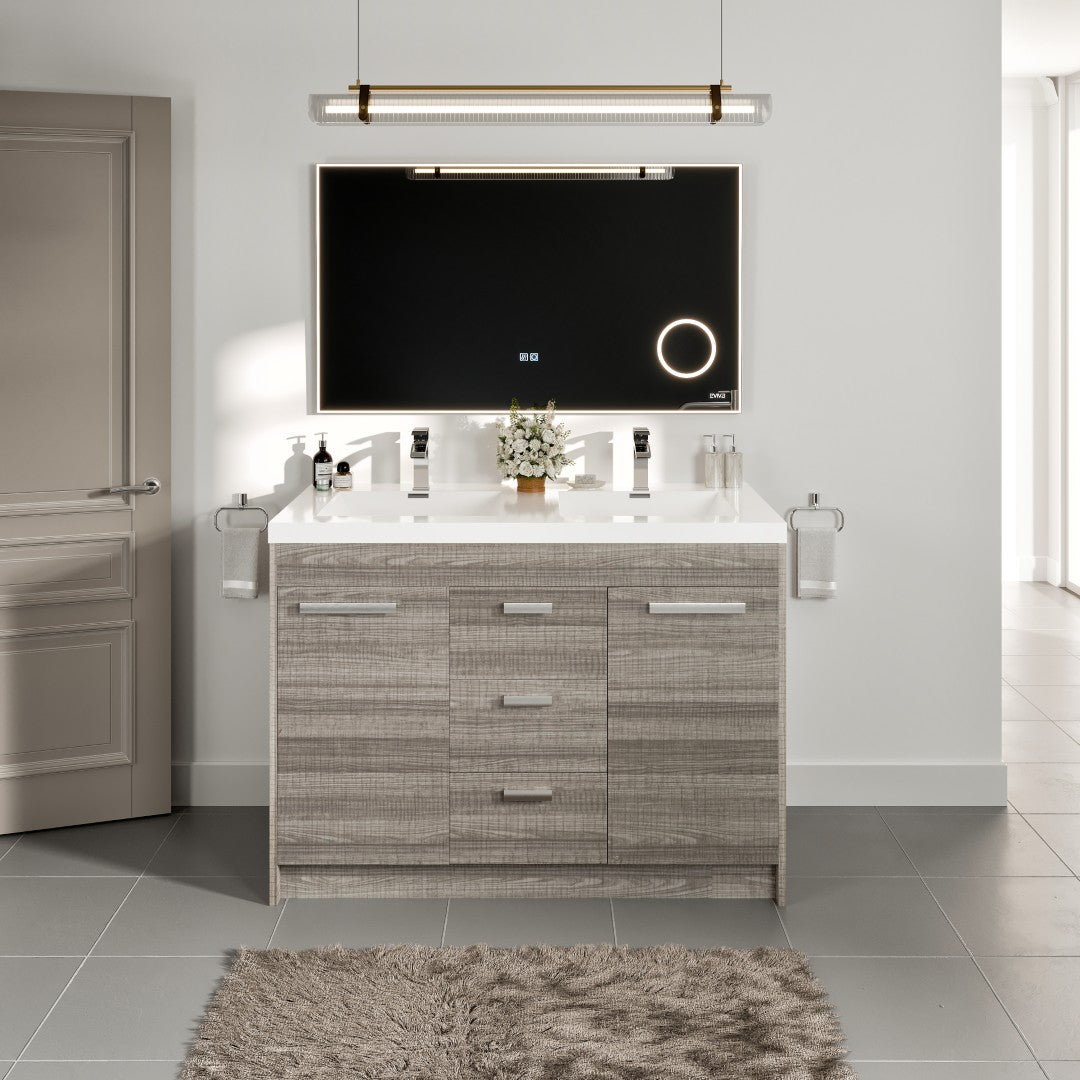 Lugano 48 in. Ash Double Sink Bath Vanity with Acrylic Top and Integrated Sinks