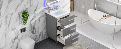 Deluxe 24"W x 18"D Gray Bathroom Vanity with White Porcelain Countertop and Integrated Sink