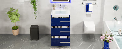 Deluxe 24"W x 18"D Blue Bathroom Vanity with White Porcelain Countertop and Integrated Sink