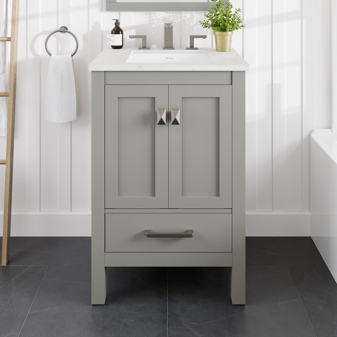 Aberdeen 24 in. Gray Single Sink Bath Vanity with Carrara Quartz Top and Undermount Porcelain Sink