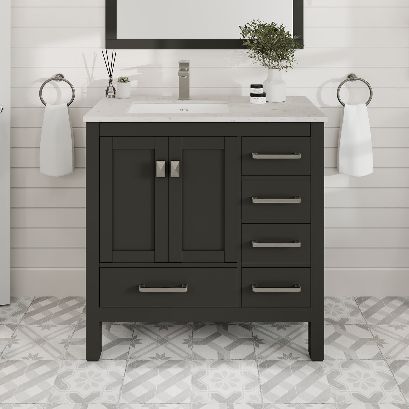 London 38"W x 18"D Espresso Bathroom Vanity with White Carrara Quartz Countertop and Undermount Porcelain Sink