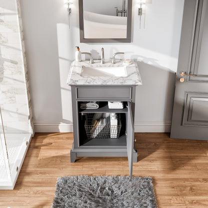 Elite Princeton 24 in. Gray Single Sink Bath Vanity with Carrara Marble Top and Undermount Porcelain Sink