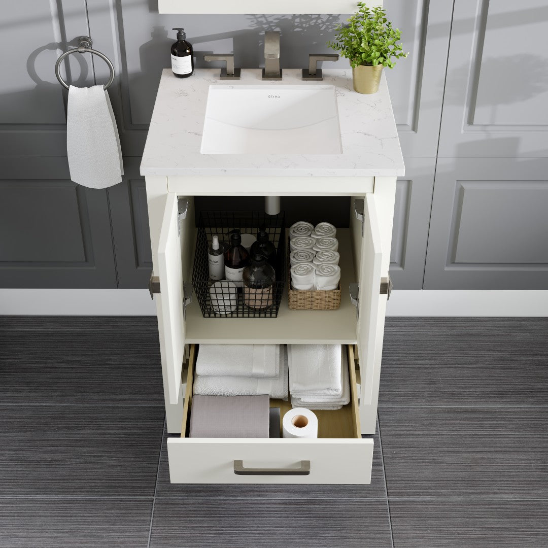 Aberdeen 30 in. White Single Sink Bath Vanity with Carrara Quartz Top and Undermount Porcelain Sink