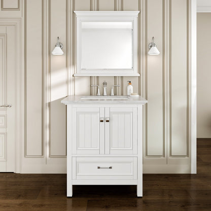 Eviva Britney 30 Inch Transitional White Bathroom Vanity with Carrera Marble Top