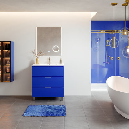 Malmo 32 in. Blue Single Sink Bath Vanity with Porcelain Top and Integrated Sink
