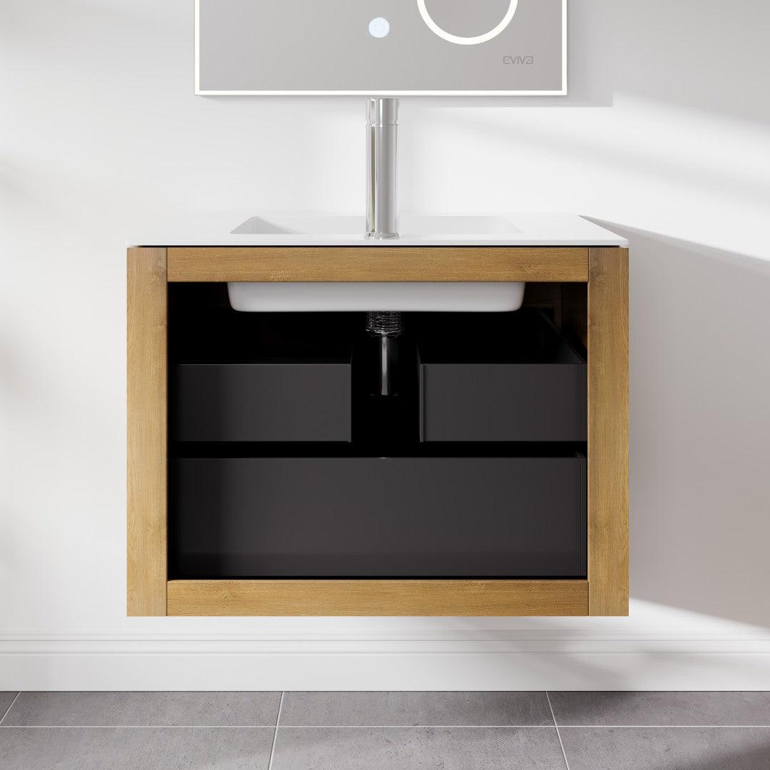 Madeira 24 in. Oak Wall Mount Single Sink Bath Vanity with Acrylic Top and Integrated Sink