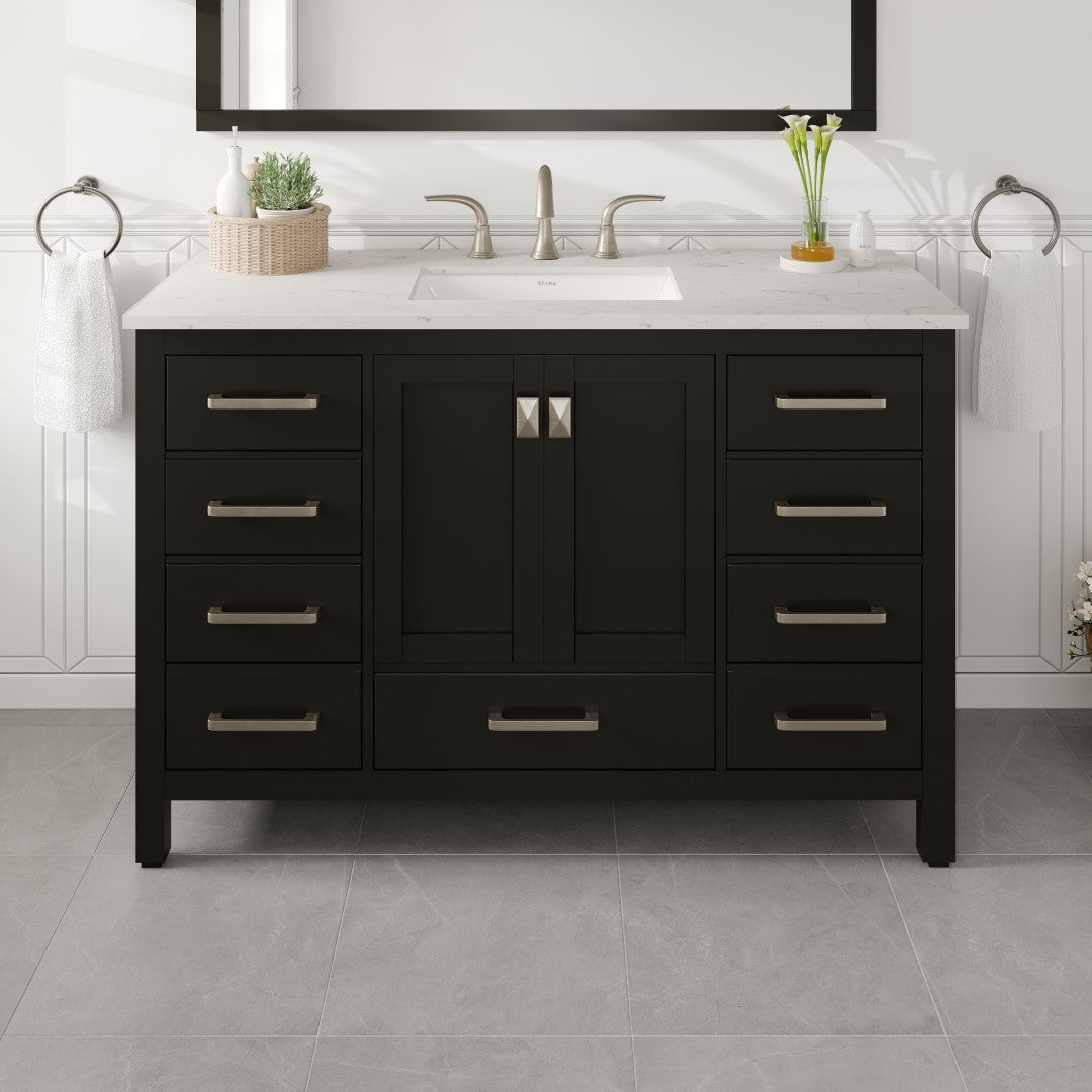 Aberdeen 48 in. Espresso Single Sink Bath Vanity with Carrara Quartz Top and Undermount Porcelain Sink