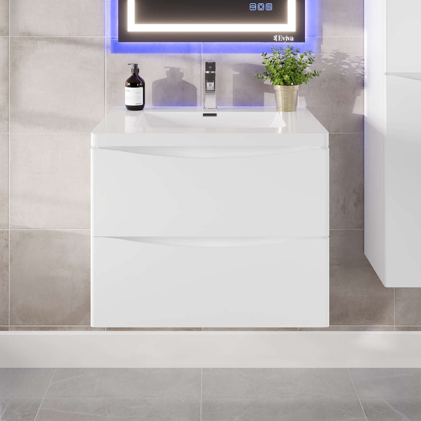 Glazzy 30"W x 19"D White Wall Mount Bathroom Vanity with White Acrylic Countertop and Integrated Sink