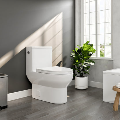 Denali 12 inch Floor Mounted 1-piece 1.28 GPF Dual Flush Elongated Toilet in White Seat Included