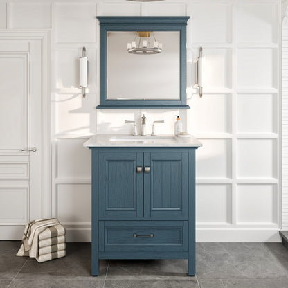Eviva Britney 30 Inch Transitional Ash Blue Bathroom Vanity with Carrera Marble Top