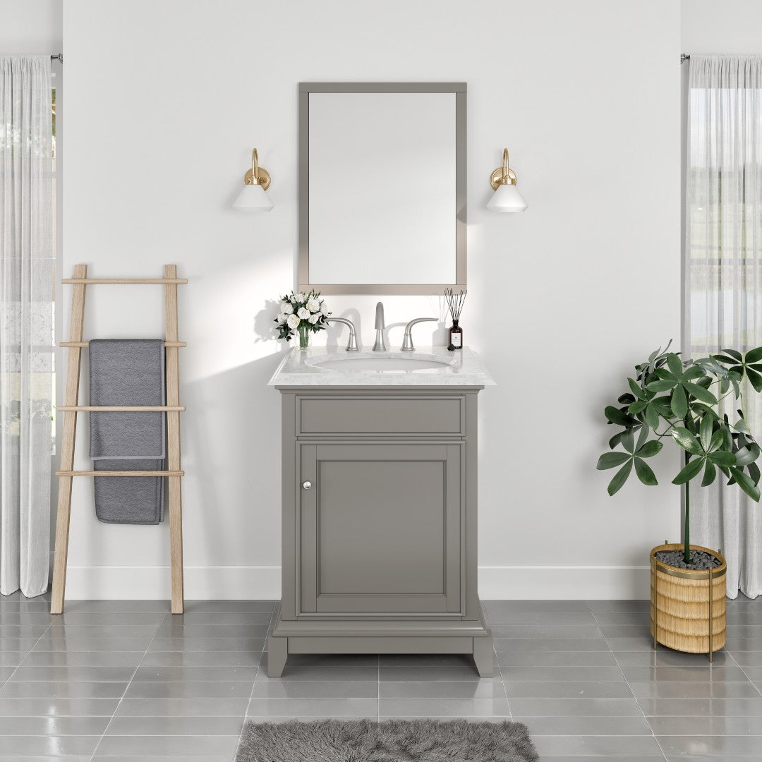 Elite Stamford 24 in. Gray Single Sink Bath Vanity with Carrara Marble Top and Undermount Porcelain Sink