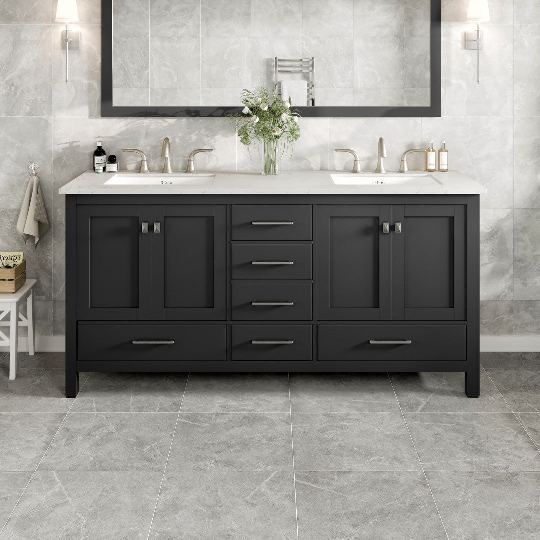 Aberdeen 72 in. Espresso Double Sink  Bath Vanity with Carrara Quartz Top and Undermount Porcelain Sinks