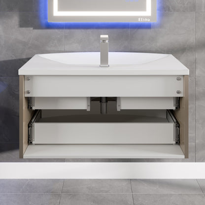 Lola 40 in. Cedar Espresso Wall Mount Single Sink Bath Vanity with Acrylic Top and Integrated Sink