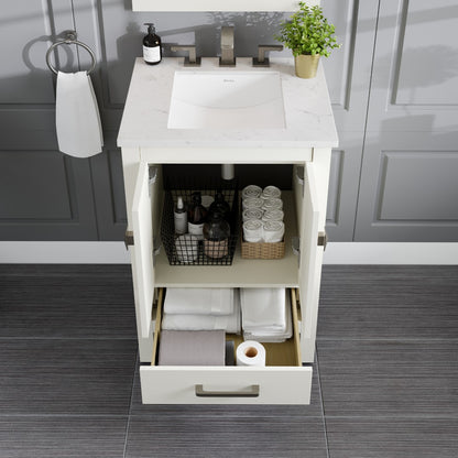 Aberdeen 24 in. White Single Sink Bath Vanity with Carrara Quartz Top and Undermount Porcelain Sink