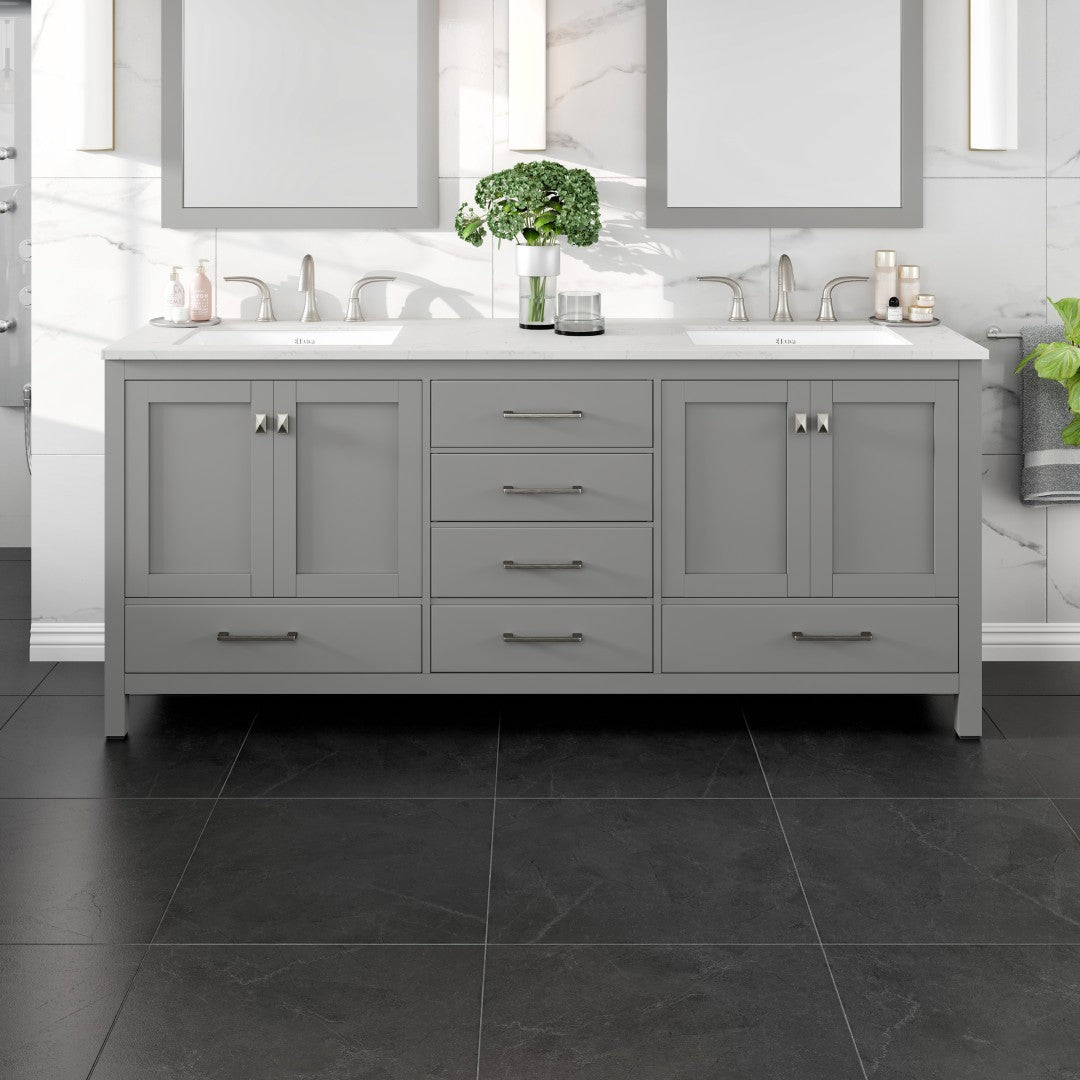 Aberdeen 78 in. Gray Double Sink  Bath Vanity with Carrara Quartz Top and Undermount Porcelain Sinks