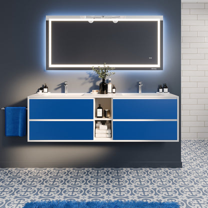 Vienna 75 in. Blue Wall Mount Double Sink Bath Vanity with Acrylic Top and Integrated Sinks