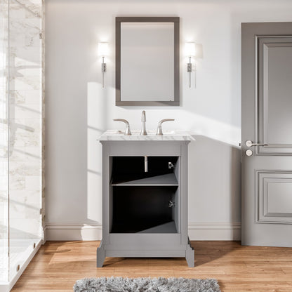 Elite Princeton 24 in. Gray Single Sink Bath Vanity with Carrara Marble Top and Undermount Porcelain Sink
