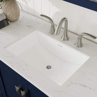 Aberdeen 54"W x 22"D Blue Bathroom Vanity with White Carrara Quartz Countertop and Undermount Porcelain Sink