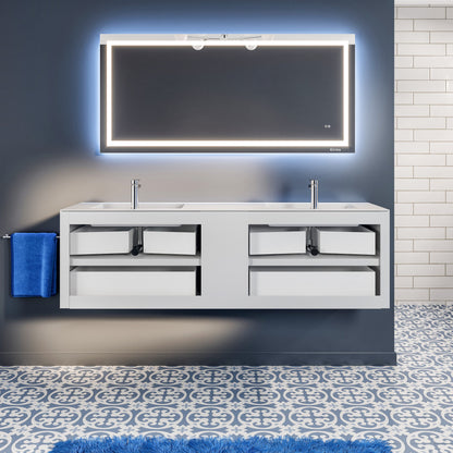 Vienna 75 in. Blue Wall Mount Double Sink Bath Vanity with Acrylic Top and Integrated Sinks
