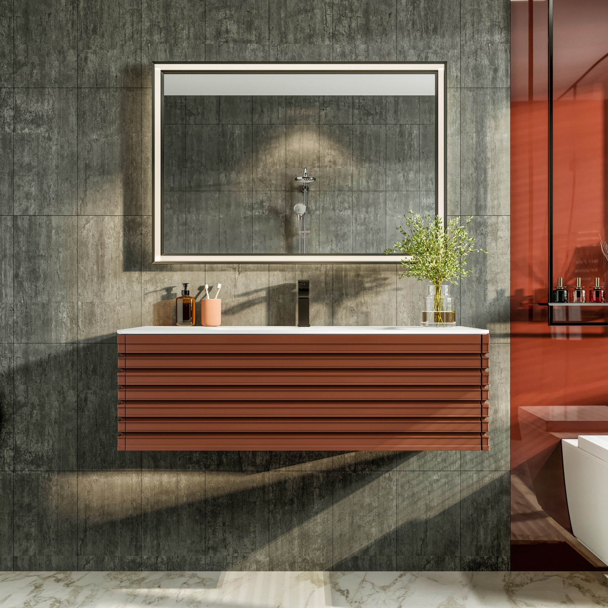 Dream 40 in. Terracotta Wall Mount Single Sink Bath Vanity with Solid Surface Top and Integrated Sink