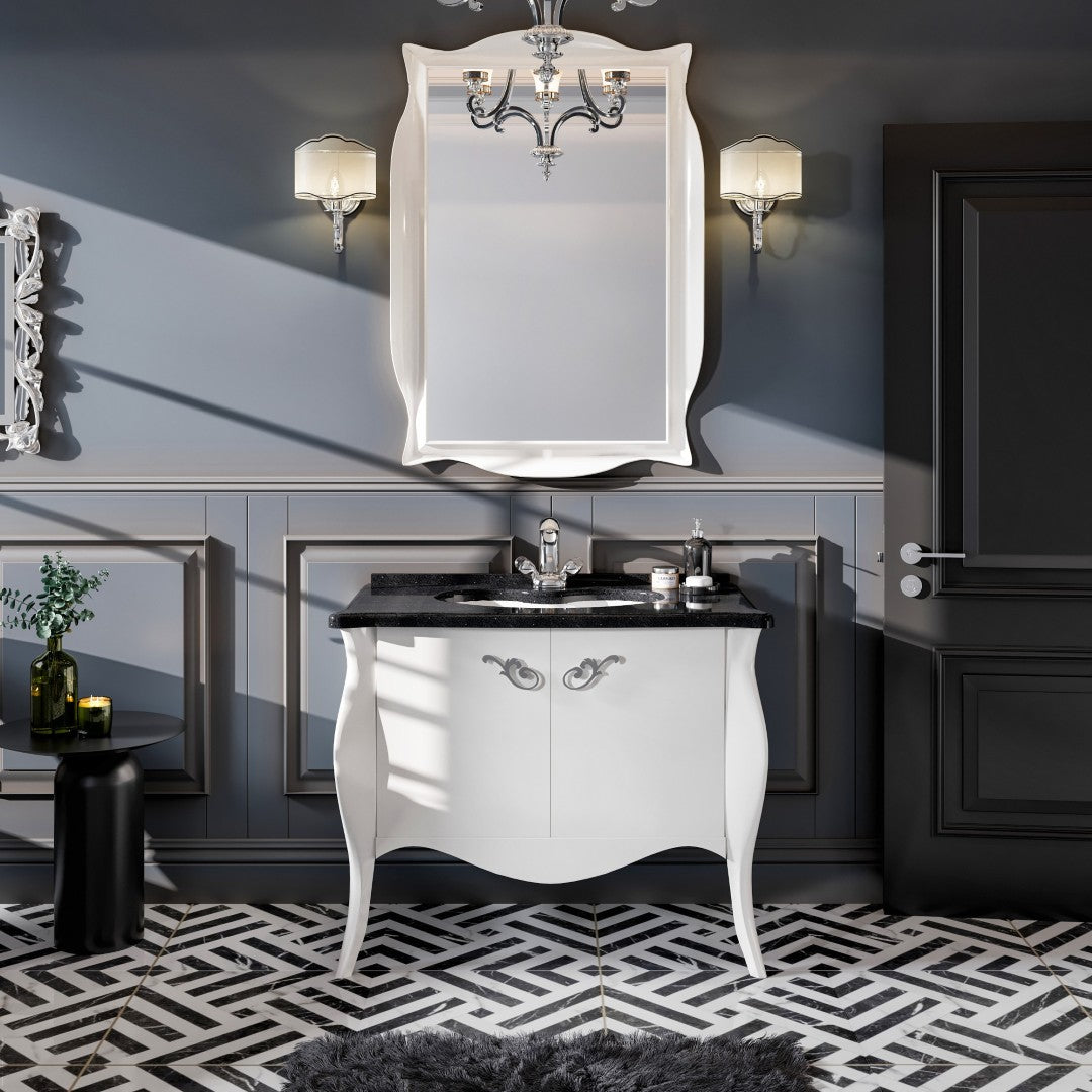 Ritz 34 in. White Single Sink Bath Vanity with Granite Top and Undermount Porcelain Sink