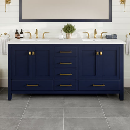 Aberdeen 78 in. Blue Double Sink  Bath Vanity with Carrara Quartz Top and Undermount Porcelain Sinks
