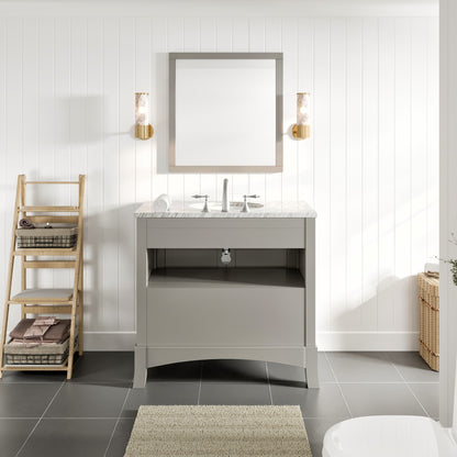 New York 36 in. Gray Single Sink Bath Vanity with Carrara Marble Top and Undermount Porcelain Sink