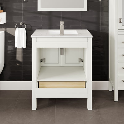 London 30"W x 18"D White Bathroom Vanity with White Carrara Quartz Countertop and Undermount Porcelain Sink