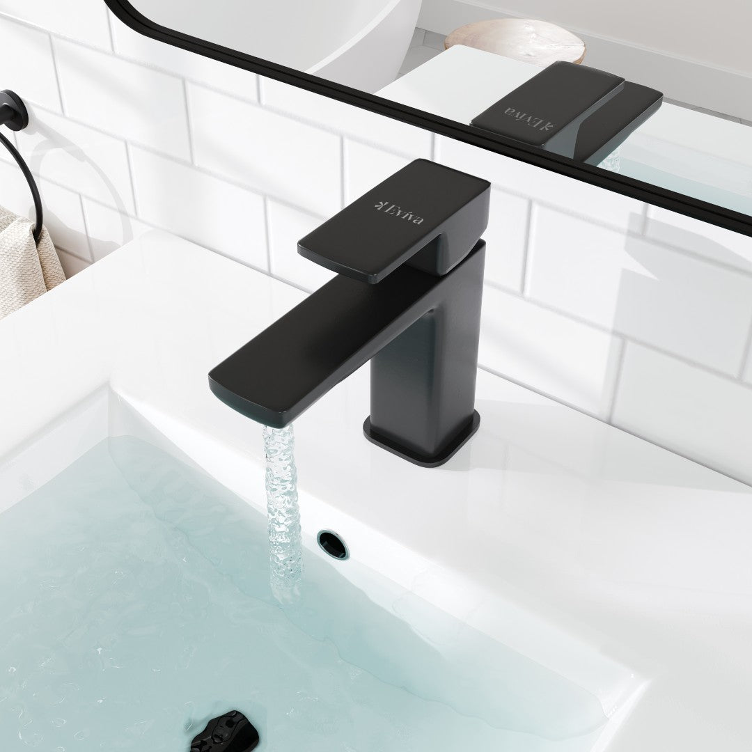 Eviva Lux Single-Handle Waterfall Single-Hole Bathroom Faucet with Deckplate Included in Matte Black