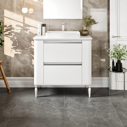 Duva 47 in. White Single Sink Bath Vanity with Engineered Wood Top and Vessel Acrylic Sink