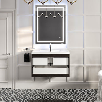 Smile 36" Chestnut Wall Mount Single Sink Bath Vanity with Acrylic Top and Integrated Sink