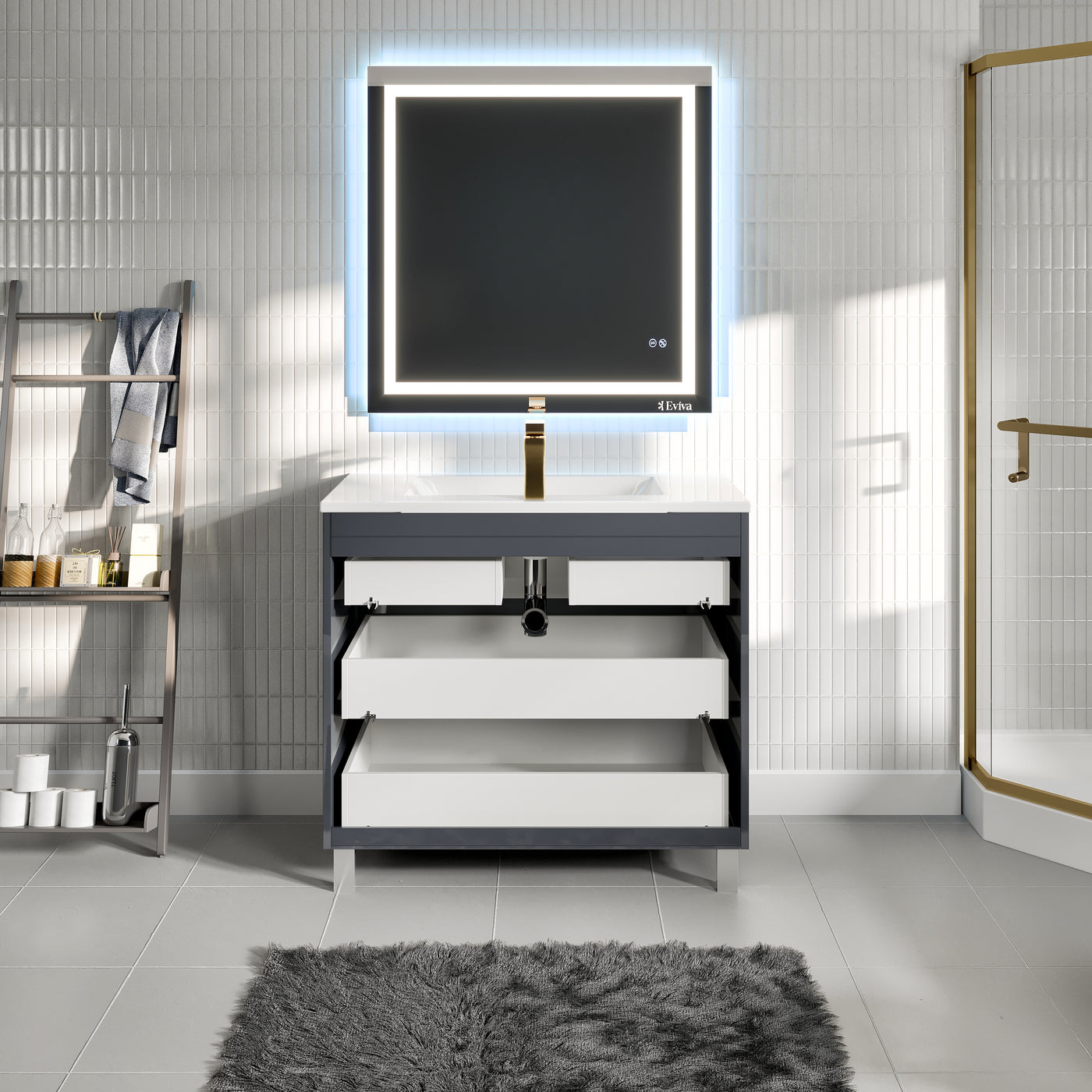 Joy 40"W x 18"D Gray Bathroom Vanity with White Porcelain Countertop and Integrated Sink