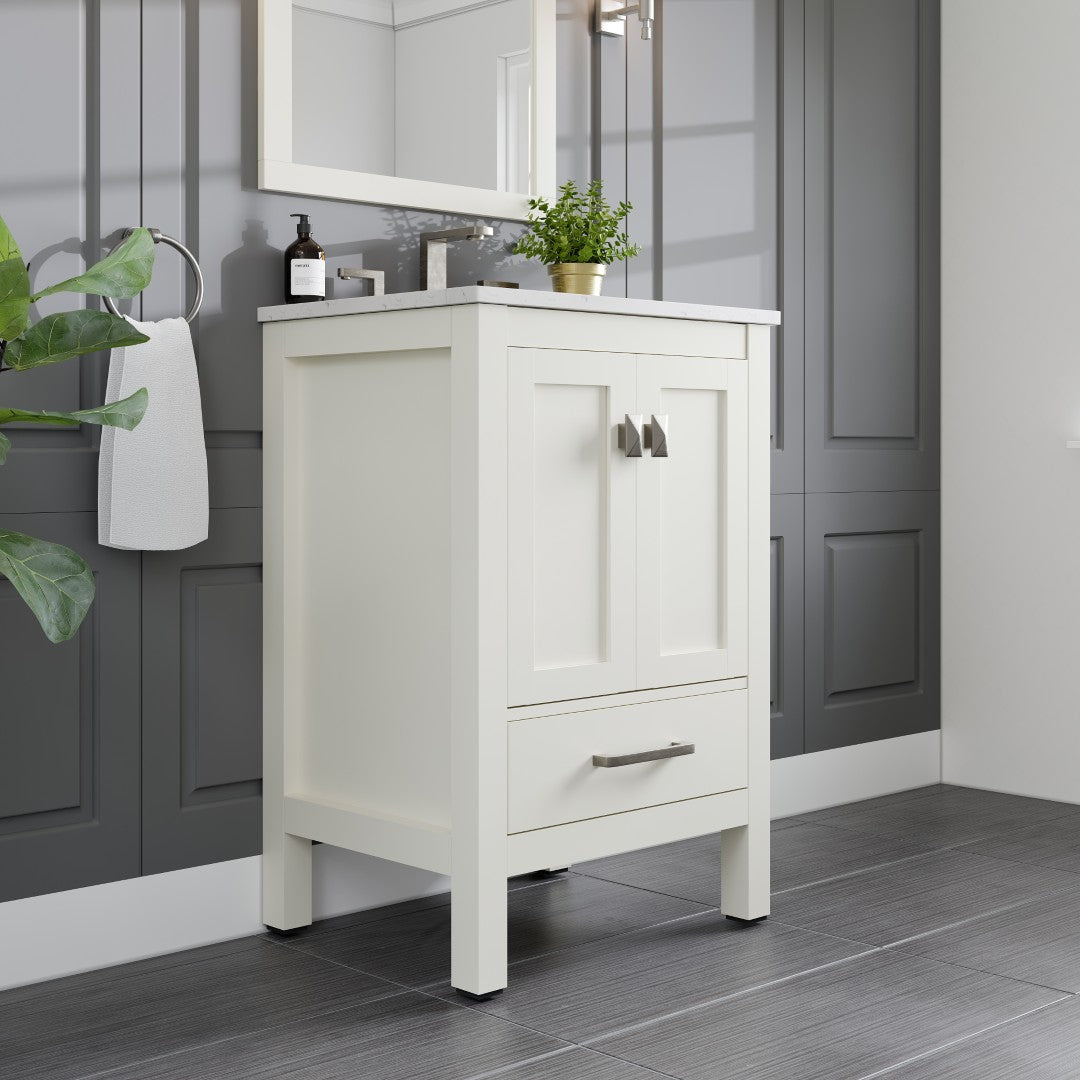 Aberdeen 30 in. White Single Sink Bath Vanity with Carrara Quartz Top and Undermount Porcelain Sink