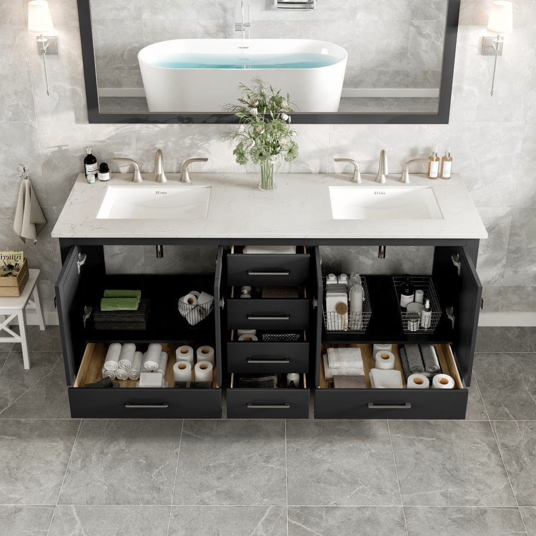 Aberdeen 78 in. Espresso Double Sink  Bath Vanity with Carrara Quartz Top and Undermount Porcelain Sinks