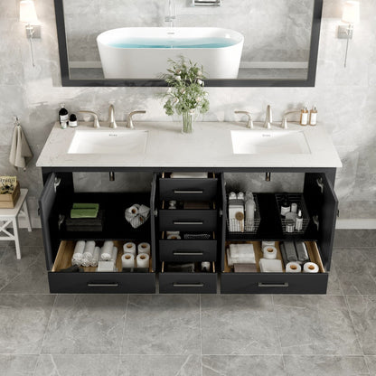 Aberdeen 78 in. Espresso Double Sink  Bath Vanity with Carrara Quartz Top and Undermount Porcelain Sinks
