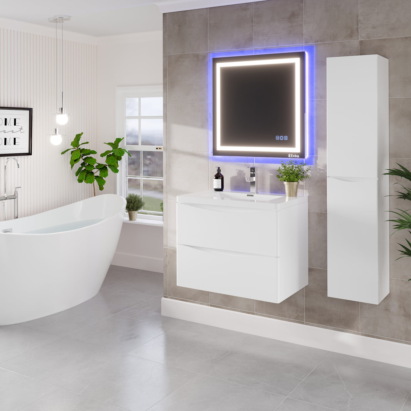 Glazzy 30"W x 19"D White Wall Mount Bathroom Vanity with White Acrylic Countertop and Integrated Sink