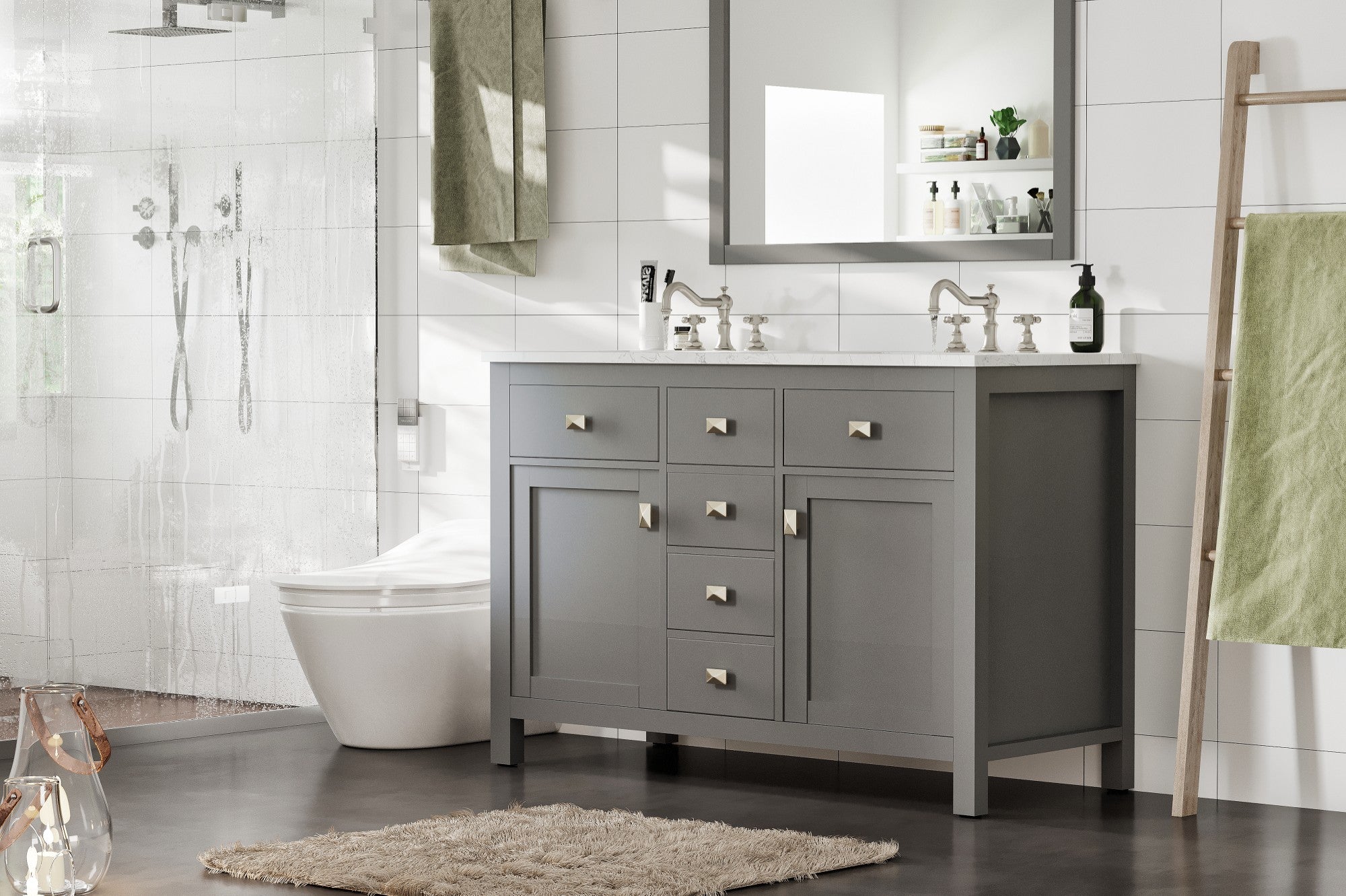Artemis 48 in. Gray Double Sink  Bath Vanity with Engineered Top and Undermount Porcelain Sinks