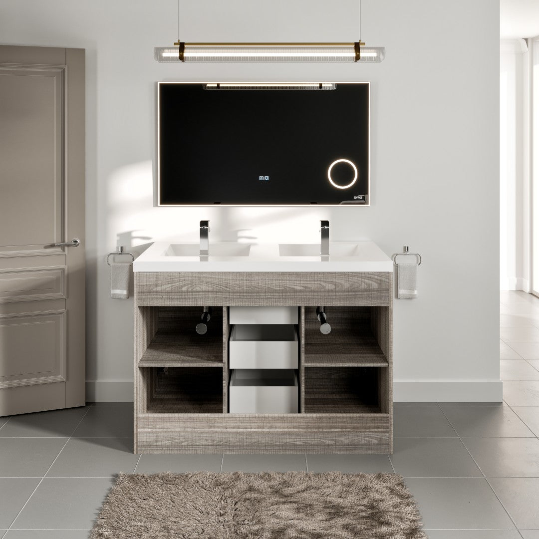 Lugano 48 in. Ash Double Sink Bath Vanity with Acrylic Top and Integrated Sinks