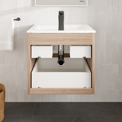 Joy 24"W x 18"D Maple Wall Mount Bathroom Vanity with White Porcelain Countertop and Integrated Sink