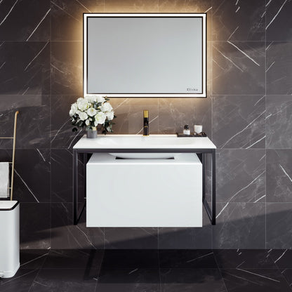Modena 32 in. White Wall Mount Single Sink Bath Vanity with Solid Surface Top and Integrated Sink