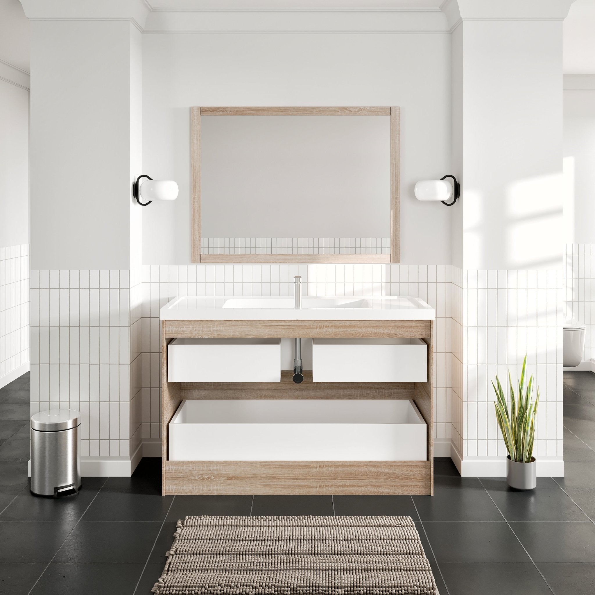 Smile 48 in. White Oak Single Sink Bath Vanity with Acrylic Top and Integrated Sink - Bathroom Vanity by Eviva