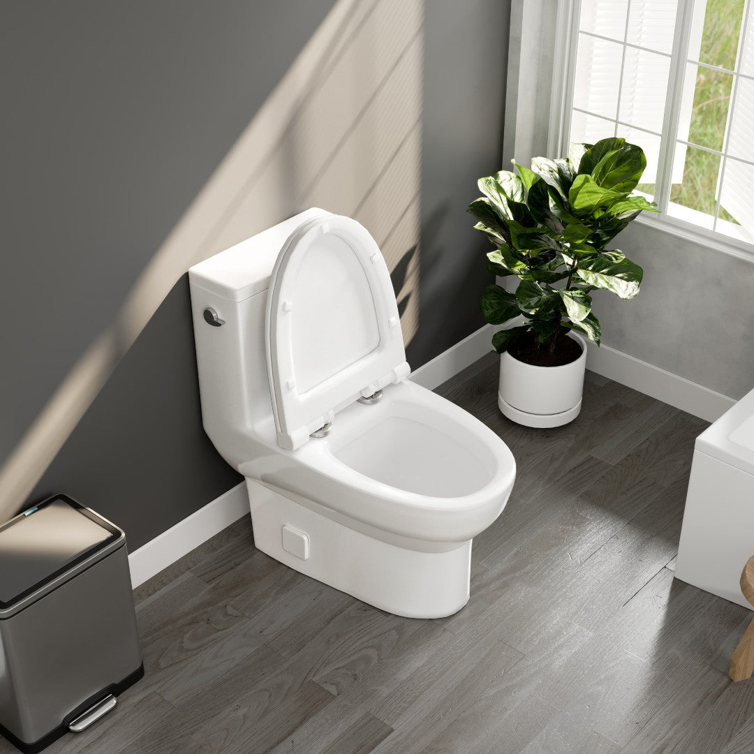 Denali 12 inch Floor Mounted 1-piece 1.28 GPF Dual Flush Elongated Toilet in White Seat Included