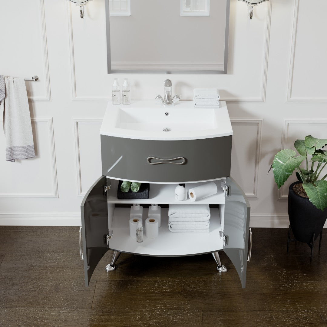 Lina 24 in. Gray Single Sink Bath Vanity with Porcelain Top and Integrated Sink