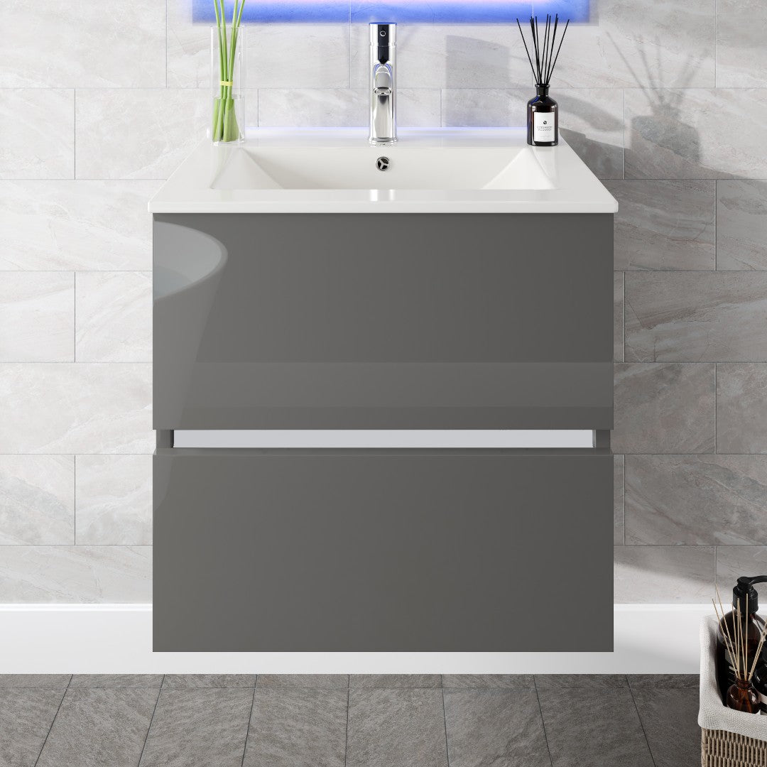 Ikaro 24 in. Gray Wall Mount Single Sink Bath Vanity with Porcelain Top and Integrated Sink