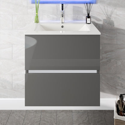 Ikaro 24 in. Gray Wall Mount Single Sink Bath Vanity with Porcelain Top and Integrated Sink