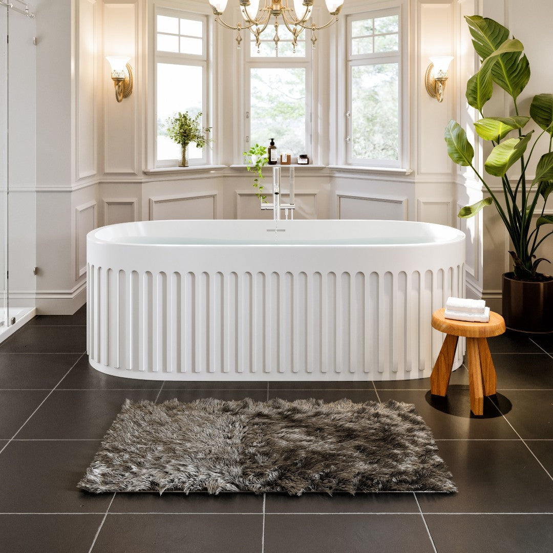 Eviva Cascade 67" Matte White Oval Solid Surface Freestanding Bathtub