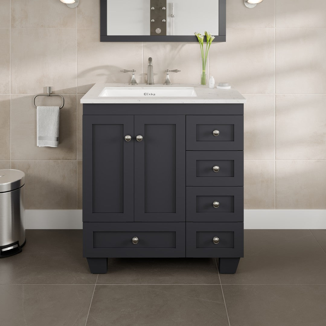 Acclaim 30 in. Dark Gray Single Sink Bath Vanity with Carrara Quartz Top and Undermount Porcelain Sink