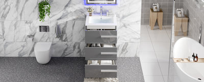 Deluxe 24"W x 18"D Gray Bathroom Vanity with White Porcelain Countertop and Integrated Sink