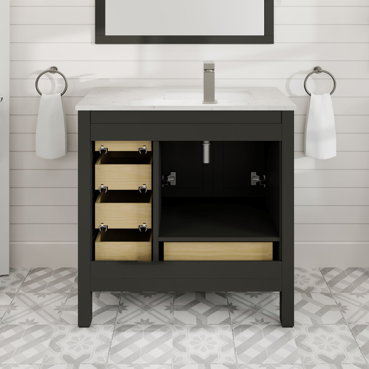 London 38"W x 18"D Espresso Bathroom Vanity with White Carrara Quartz Countertop and Undermount Porcelain Sink